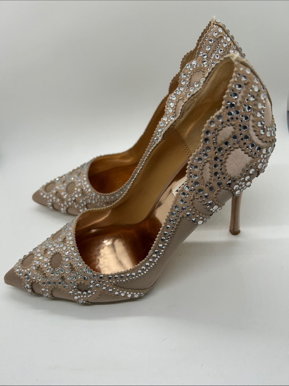 Badgley Mischka Rouge Nude Crystal Pointed-Toe Stiletto Heels Shoes **Sz 7.5**🔥🔥 - Picture 5 of 8